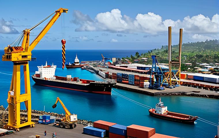 **
"A bustling harbor scene in Moroni, Comoros. Modern cargo ships are docked alongside newly constructed piers. Workers in appropriate attire operate modern cranes, loading and unloading containers. The scene is vibrant and depicts progress. In the background, we see the city skyline. Safe for work, appropriate content, fully clothed, professional, perfect anatomy, natural proportions, high resolution, clear details, family-friendly."
**