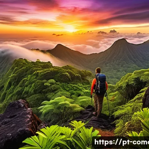 Home 33 코모로 여행 사진 촬영 명소 - A breathtaking sunrise scene atop Mount Karthala, Grande Comore Island, showcasing dense tropical ra...