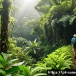 Home 20 코모로 생태관광 추천지 - A lush tropical rainforest scene in the Comoros Islands, featuring dense, vibrant green foliage with...